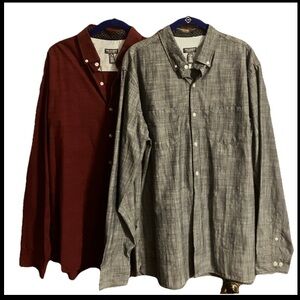 Lot 2 Van Heusen Never Tuck Men's Button Down Shirt Red & Blk Long Sleeve Size L
